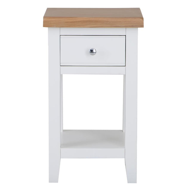 Alexandra Modern Oak Wood Square White Side Table With Drawer