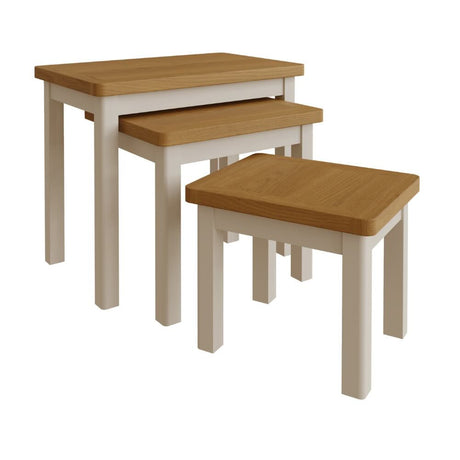 Oliver Modern Oak Wood White Nesting Side Tables Set of 3