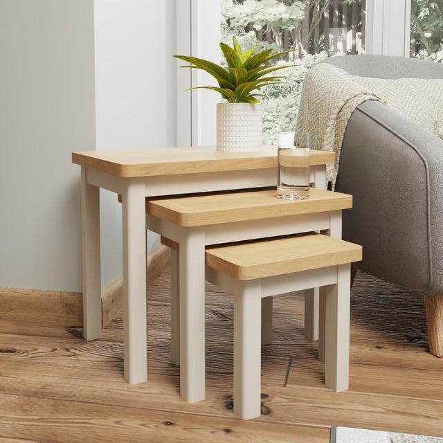 Oliver Modern Oak Wood White Nesting Side Tables Set of 3