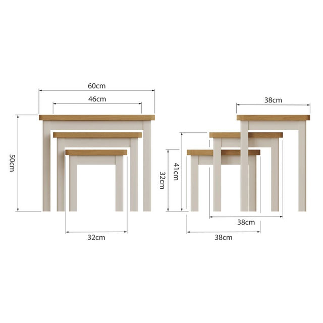 Oliver Modern Oak Wood White Nesting Side Tables Set of 3