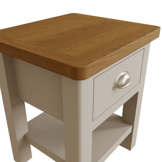 Oliver Modern Oak Wood Square White Side Table With Drawer