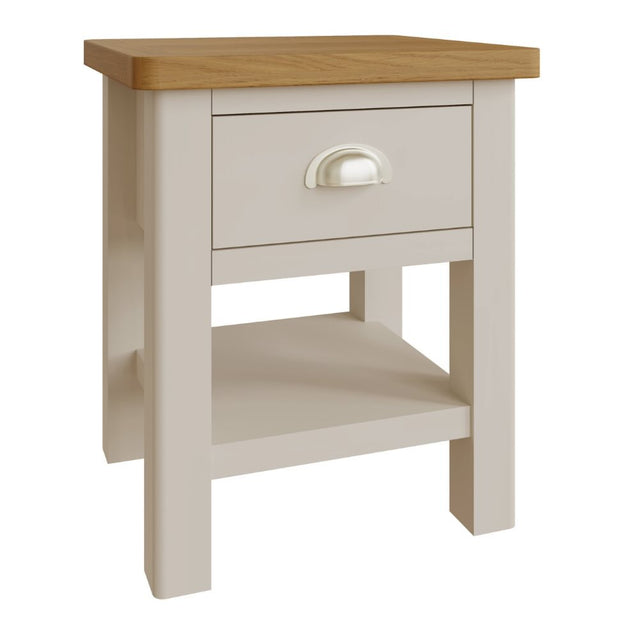 Oliver Modern Oak Wood Square White Side Table With Drawer