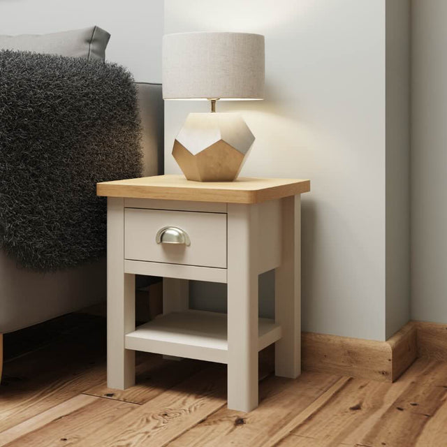 Oliver Modern Oak Wood Square White Side Table With Drawer