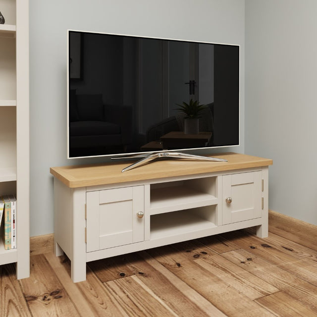 Oliver Classic Oak Wood White TV Stand With Storage