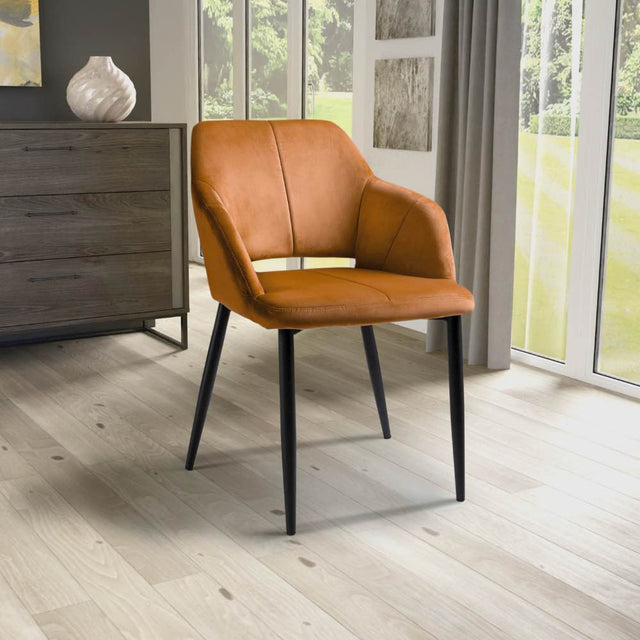 Modern-Orange-Velvet-Open-Back-Dining-Chair-Black-Metal-Legs-Set-of-2