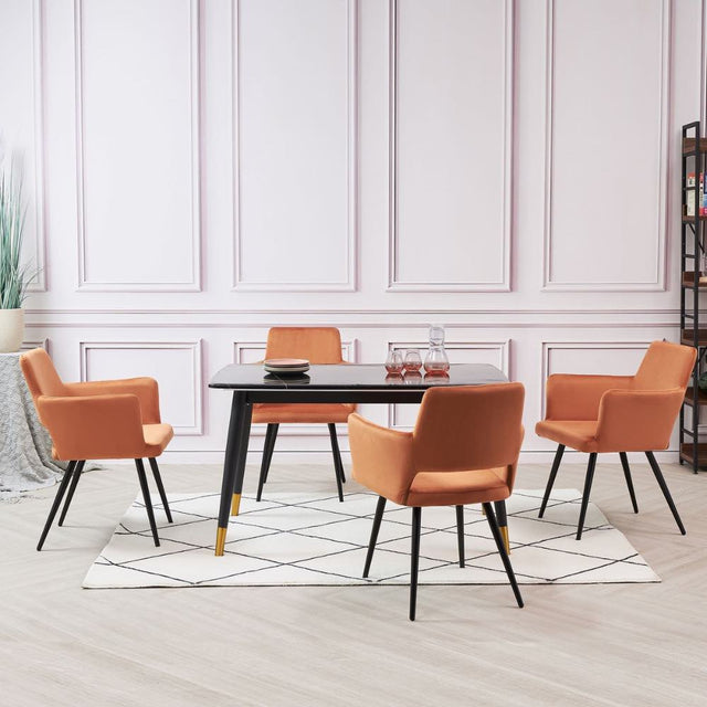 Modern-Orange-Velvet-Open-Back-Dining-Chair-Black-Metal-Legs-Set-of-2