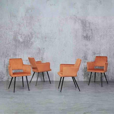 Modern-Orange-Velvet-Open-Back-Dining-Chair-Black-Metal-Legs-Set-of-2