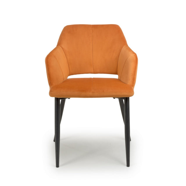 Modern-Orange-Velvet-Open-Back-Dining-Chair-Black-Metal-Legs-Set-of-2