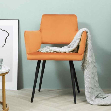 Modern-Orange-Velvet-Open-Back-Dining-Chair-Black-Metal-Legs