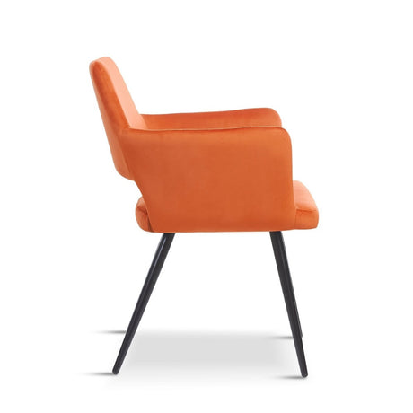 Modern-Orange-Velvet-Open-Back-Dining-Chair-Black-Metal-Legs