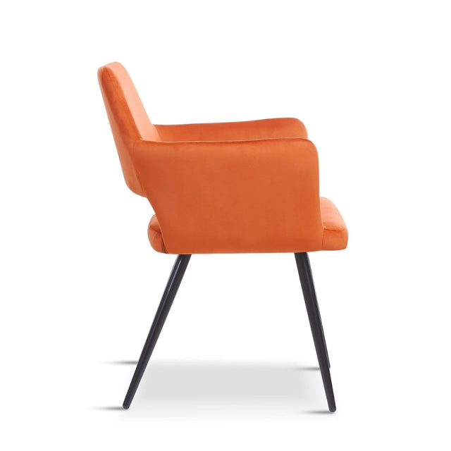 Modern-Orange-Velvet-Open-Back-Dining-Chair-Black-Metal-Legs-Set-of-2