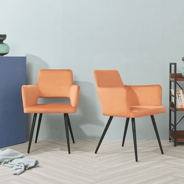 Modern-Orange-Velvet-Open-Back-Dining-Chair-Black-Metal-Legs-Set-of-2