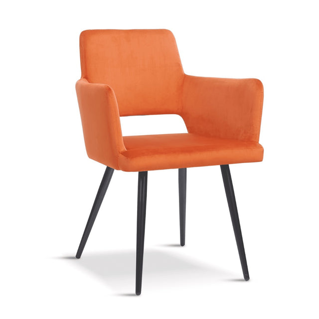 Modern-Orange-Velvet-Open-Back-Dining-Chair-Black-Metal-Legs