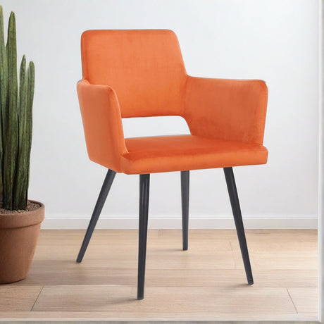 Modern-Orange-Velvet-Open-Back-Dining-Chair-Black-Metal-Legs-Set-of-2