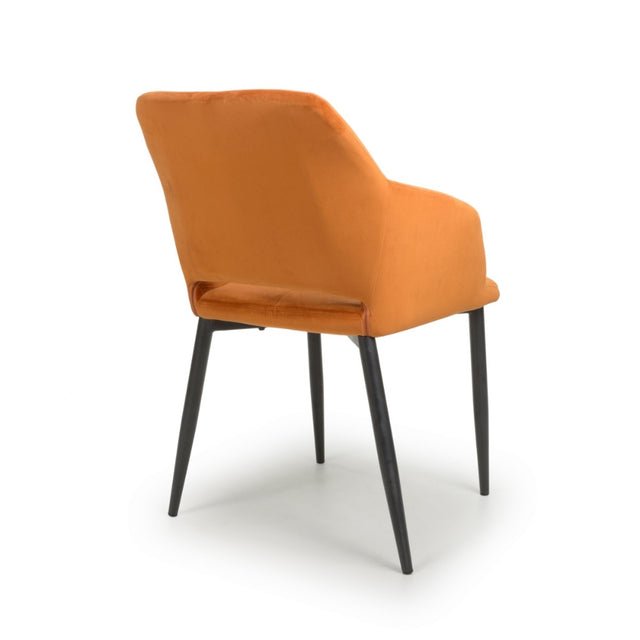 Modern-Orange-Velvet-Open-Back-Dining-Chair-Black-Metal-Legs-Set-of-2