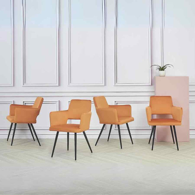 Modern-Orange-Velvet-Open-Back-Dining-Chair-Black-Metal-Legs-Set-of-2