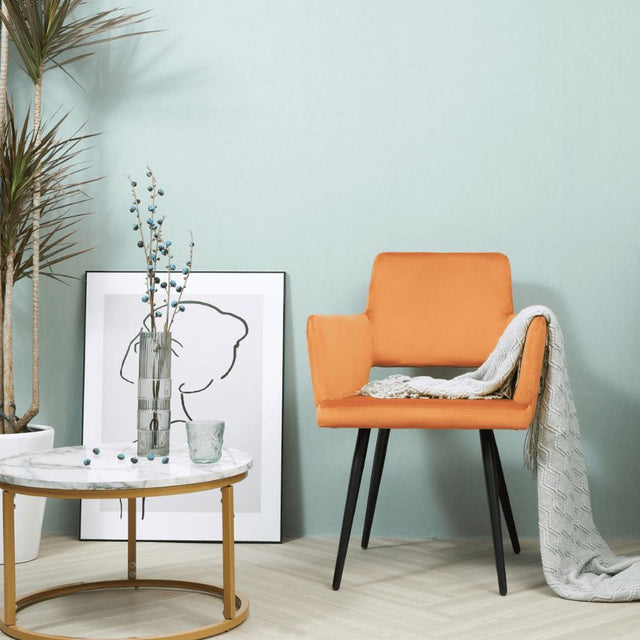 Modern-Orange-Velvet-Open-Back-Dining-Chair-Black-Metal-Legs-Set-of-2