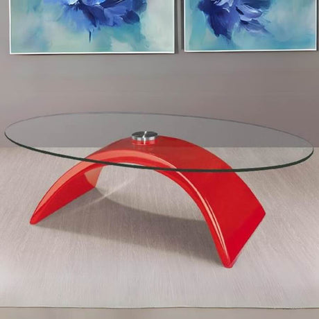 Modern-Oval-Glass-Top-Coffee-Table-With-Curved-Red-High-Gloss-Base-110cm