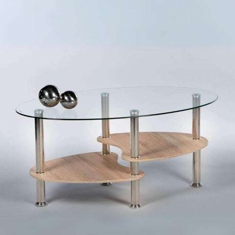 Modern-Oval-Glass-Top-Coffee-Table-With-Natural-Oak-Veneer-Double-Shelf-Metal-Legs-90cm