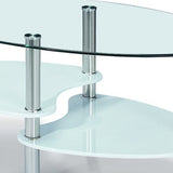 Modern-Oval-Glass-Top-Coffee-Table-With-White-High-Gloss-Double-Shelf-Metal-Legs-90cm