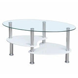 Modern-Oval-Glass-Top-Coffee-Table-With-White-High-Gloss-Double-Shelf-Metal-Legs-90cm