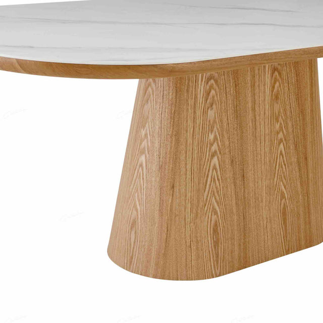 Modern Oval White Marble Stone Dining Table With Wood Base 200cm