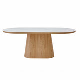 Modern Oval White Marble Stone Dining Table With Wood Base 200cm