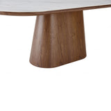 Modern Oval White Marble Stone Dining Table With Wood Base 200cm