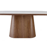 Modern Oval White Marble Stone Dining Table With Wood Base 200cm