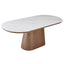 Modern Oval White Marble Stone Dining Table With Wood Base 200cm