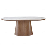 Modern Oval White Marble Stone Dining Table With Wood Base 200cm