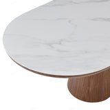 Modern Oval White Marble Stone Dining Table With Wood Base 200cm