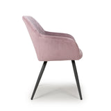 Modern-Pink-Velvet-Diamond-Stitched-Dining-Chair-Black-Metal-Legs-Set-of-2