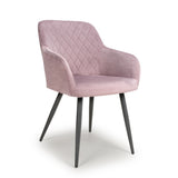 Modern-Pink-Velvet-Diamond-Stitched-Dining-Chair-Black-Metal-Legs-Set-of-2