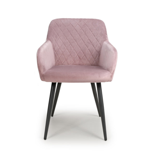 Modern-Pink-Velvet-Diamond-Stitched-Dining-Chair-Black-Metal-Legs-Set-of-2