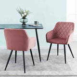 Modern-Pink-Velvet-Diamond-Stitched-Dining-Chair-Black-Metal-Legs-Set-of-2