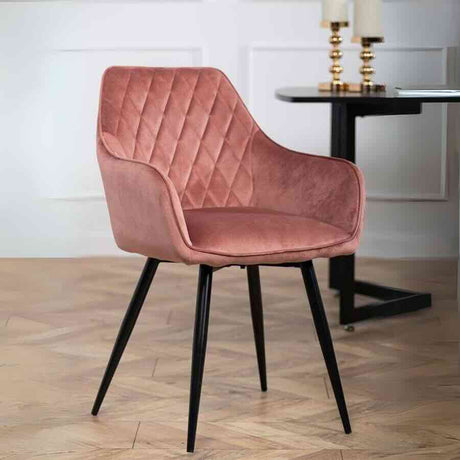 Modern-Pink-Velvet-Diamond-Stitched-Dining-Chair-Black-Metal-Legs-Set-of-2