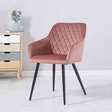 Modern-Pink-Velvet-Diamond-Stitched-Dining-Chair-Black-Metal-Legs-Set-of-2