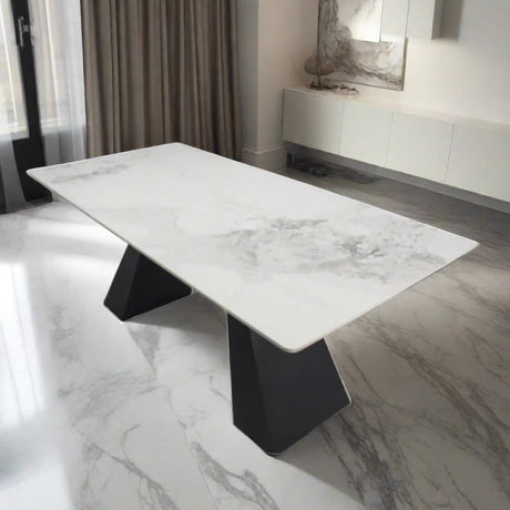 Ravenna Modern 180cm Rectangular 8 Seater White Marble Ceramic Dining Table