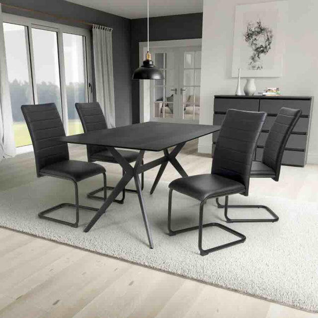 Modern-Rectangular-Black-Stone-Dining-Table-And-4-Black-Leather-Dining-Chairs-Kitchen-Table-Set-160cm