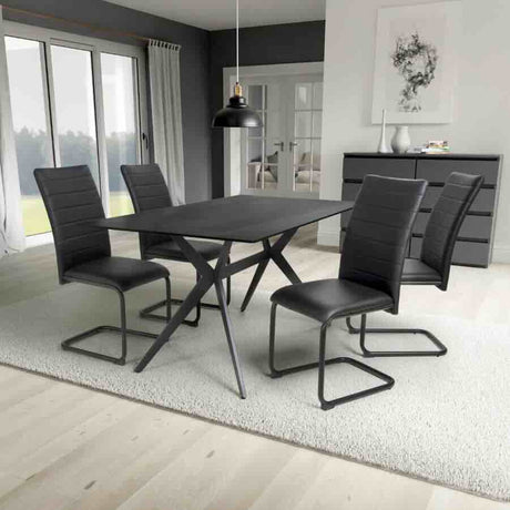 Modern-Black-Leather-Cantilever-Dining-Chair-Horizontal-Stitched-Black-Metal-Legs-Set-of-2