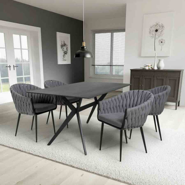 Avila Industrial 6-8 Seater Rectangular Stone Ceramic Dining Table Black Metal Frame