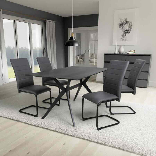 Modern-Grey-Leather-Cantilever-Dining-Chair-Horizontal-Stitched-Black-Metal-Legs-Set-of-2