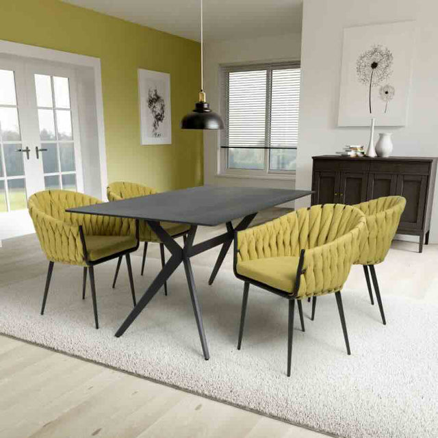 Modern-Rectangular-Black-Stone-Dining-Table-And-4-Yellow-Fabric-Hand-Braided-Dining-Chairs-Kitchen-Table-Set-160cm