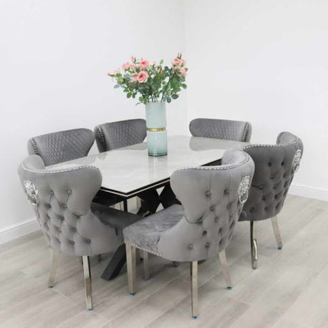 Modern-10-Seater-Extending-Rectangular-grey-Marble-Ceramic-Dining-Table-160cm-240cm-Black-Metal-Legs