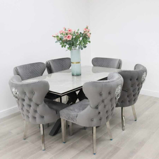 Modern-10-Seater-Extending-Rectangular-grey-Marble-Ceramic-Dining-Table-160cm-240cm-Black-Metal-Legs