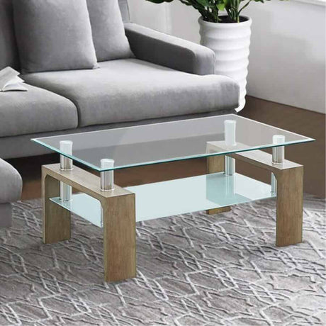 Modern-Rectangular-Glass-Top-Coffee-Table-With-Opaque-Glass-Shelf-_-Natural-Wood-Legs-90cm