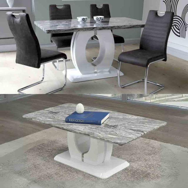 Modern-Rectangular-Grey-Marble-Dining-Table-&-Coffee-Table-Set-With-White-High-Gloss-Base