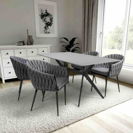 Modern-Rectangular-Grey-Stone-Dining-Table-And-4-Grey-Fabric-Hand-Braided-Dining-Chairs-Kitchen-Table-Set-160cm