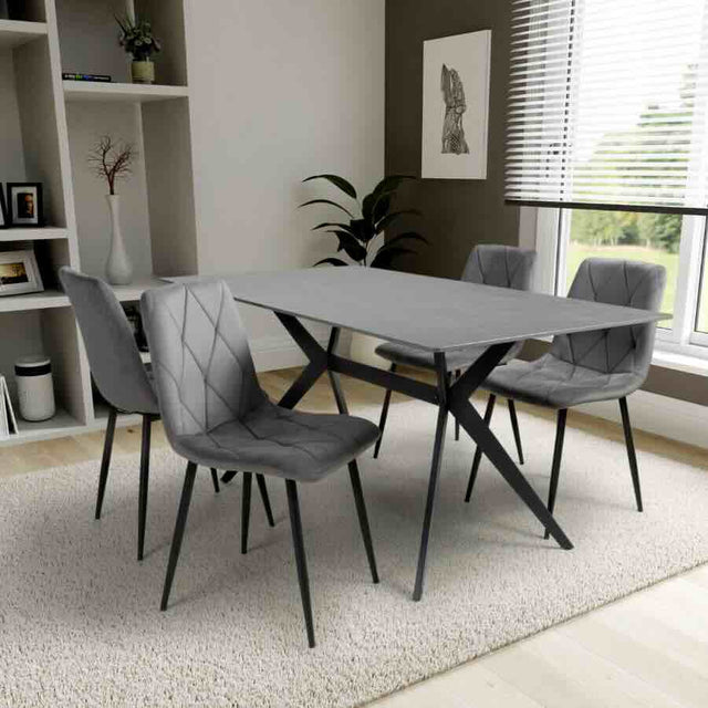 Modern-Rectangular-Grey-Stone-Dining-Table-And-4-Grey-Velvet-Dining-Chairs-Kitchen-Table-Set-160cm